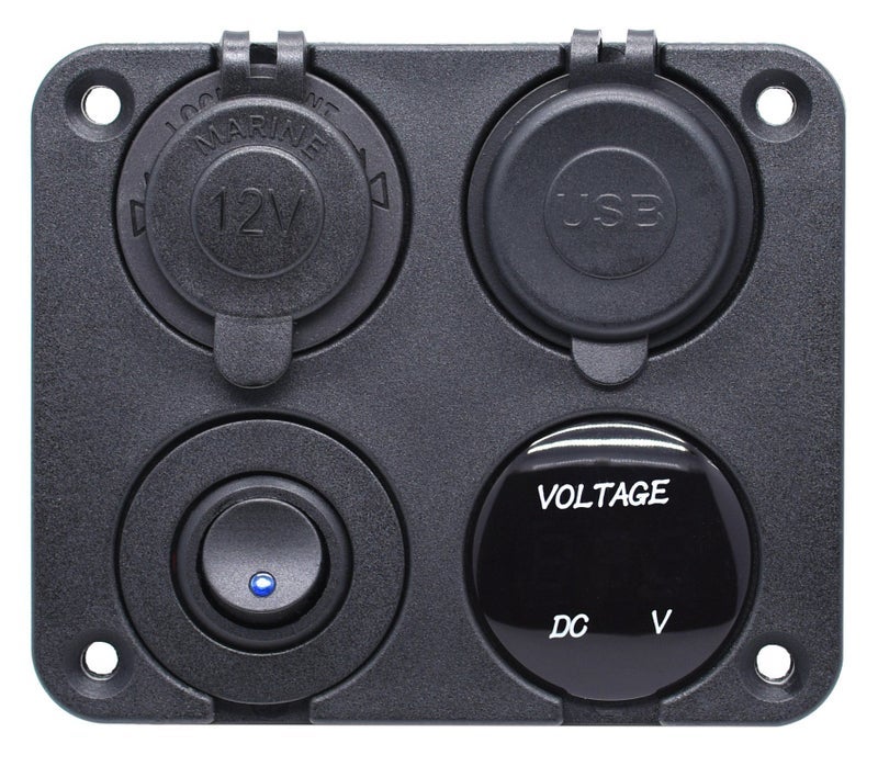 Cllena Dual USB Socket Charger 2.1A&2.1A + LED Voltmeter + 12V Power Outlet + ON-OFF Toggle Switch Four Functions Panel for Car Boat Marine RV Truck Camper Vehicles GPS Mobiles (Blue) - Image 3